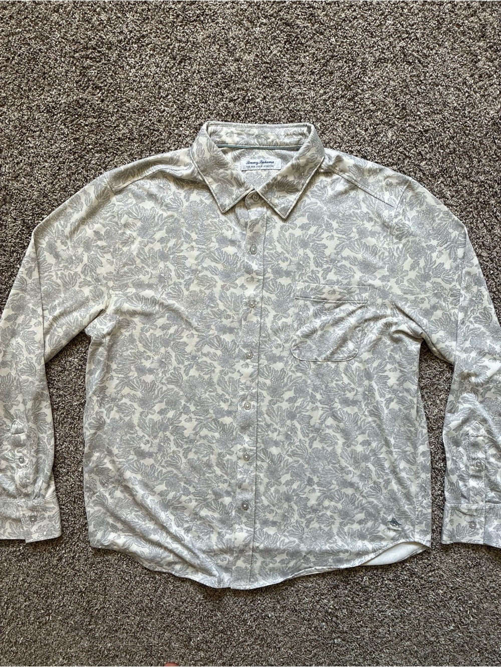 Tommy Bahama San Lucio Stretch Gray Floral Button-Up Shirt XL